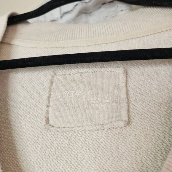 Aerie Womens Cream V-Neck French Terry Crop Long Sleeve Sweatshirt Size Small - Picture 6 of 9